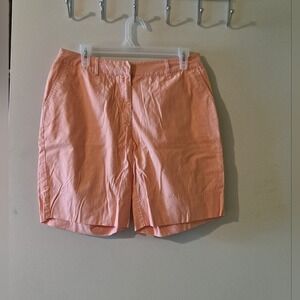 Orange White Seersucker Striped Bermuda Shorts Flat Front Casual Summer